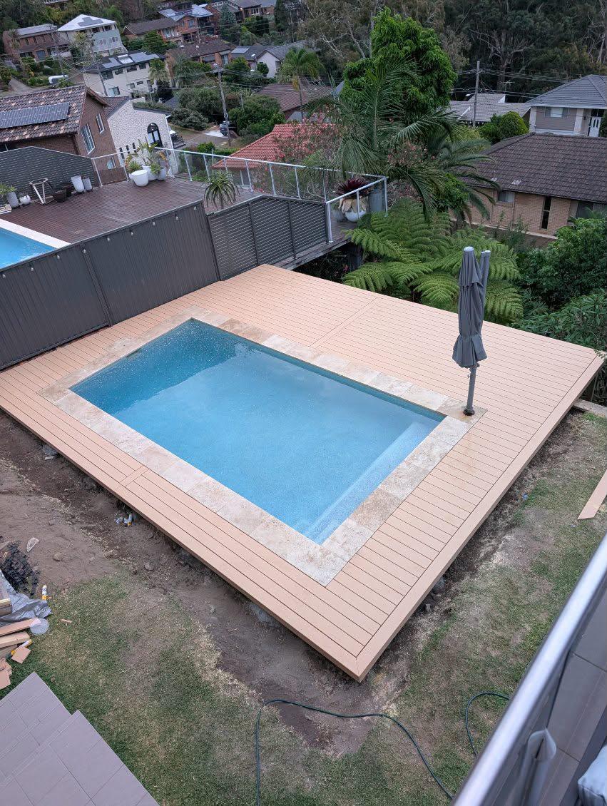 Custom poolside timber deck build in Sutherland Shire